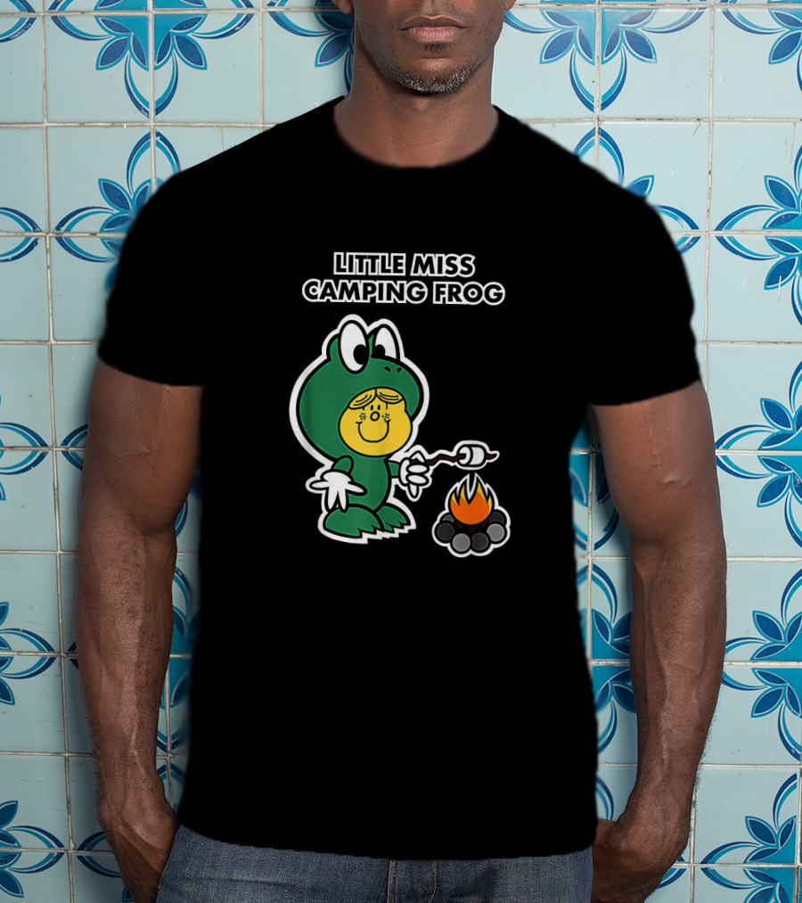 Little Miss Camping Frog Campfire Marshmallow Roasting T-Shirt