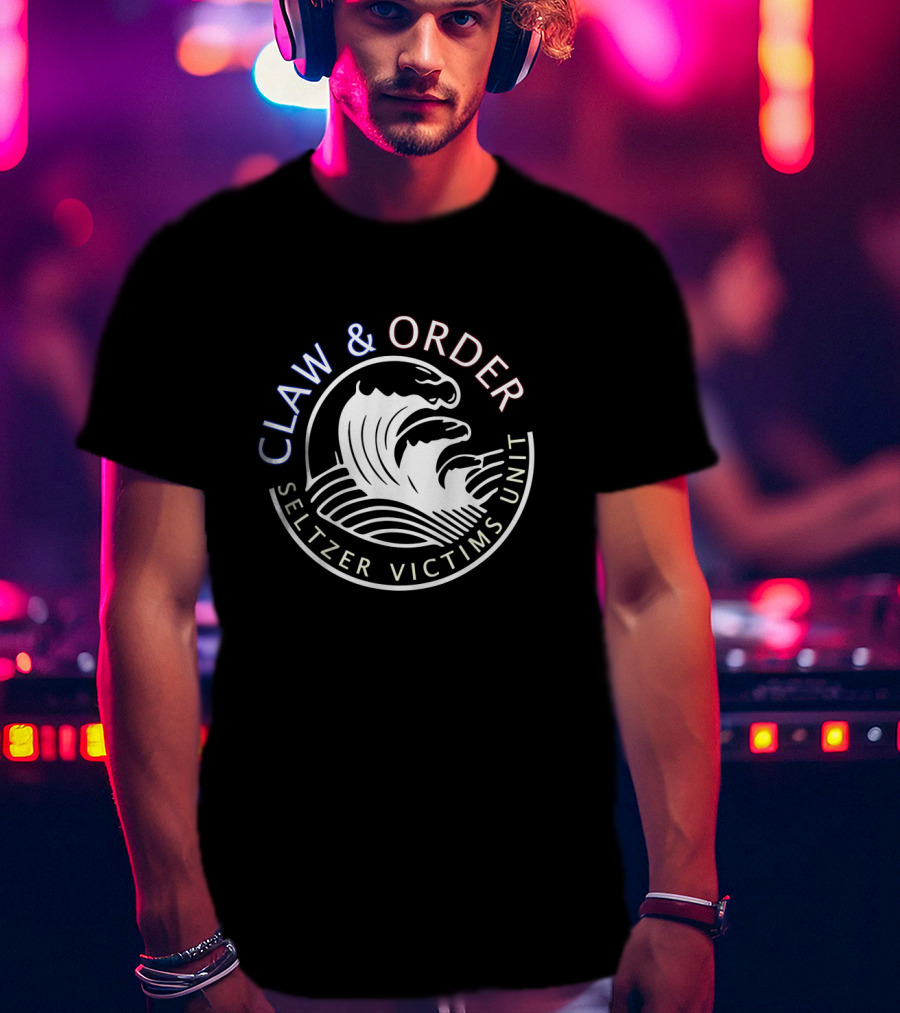 Claw And Order Seltzer Victims Unit Wave Emblem T-Shirt