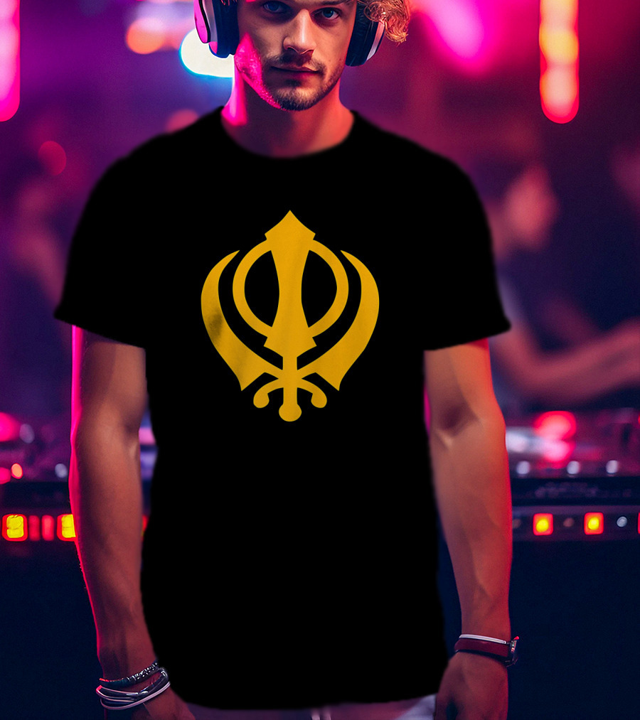 Khanda Sikhism Sikh Sword God Insignia Symbol Emblem Icon Black Yellow T-Shirt