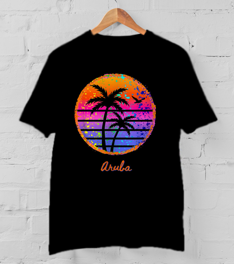 Aruba Palm Tree Tropical Sunset Family Vacation T-Shirt