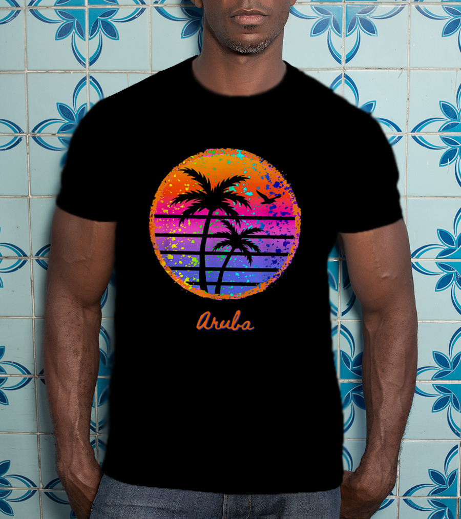 Aruba Palm Tree Tropical Sunset Family Vacation T-Shirt