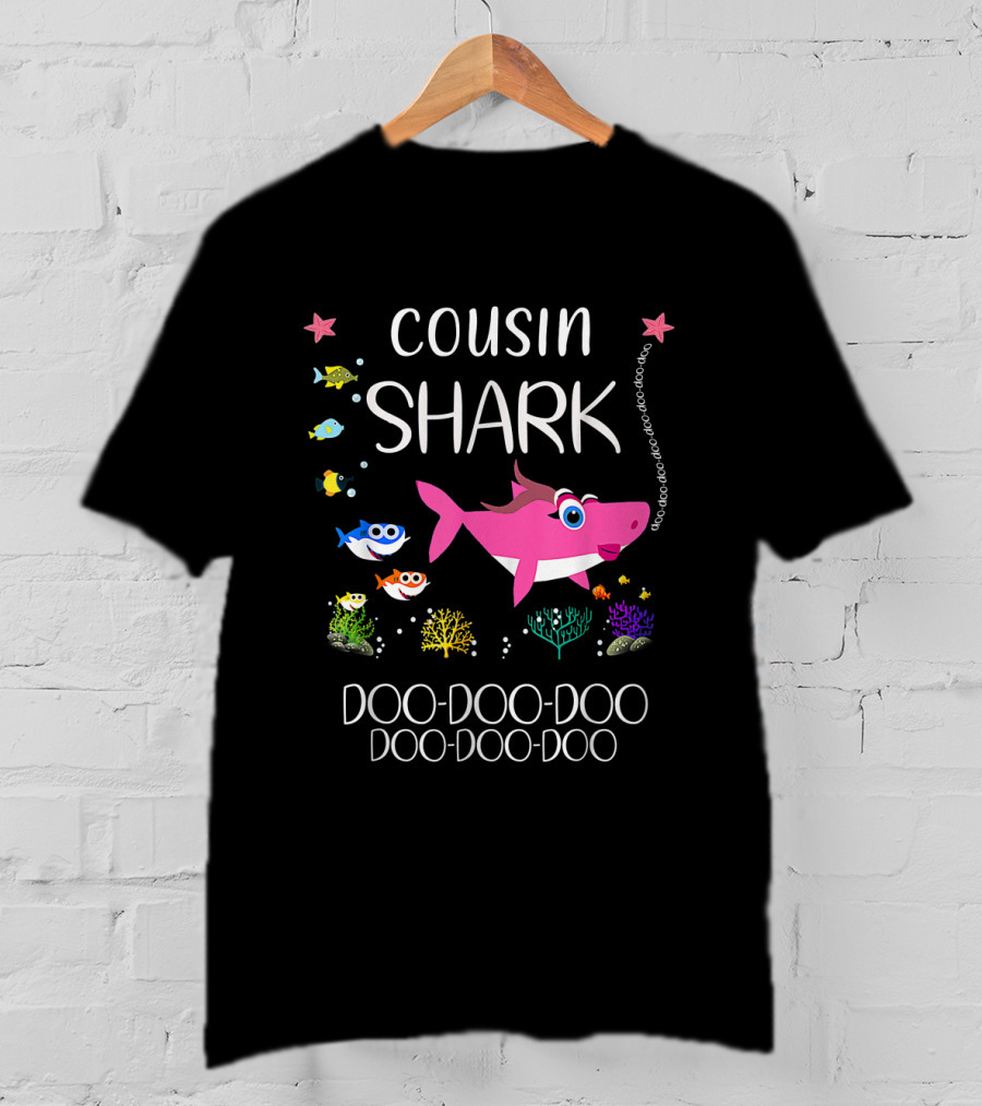 Cousin Shark Pink Cartoon Fish Doo Doo Family Matching Ocean T-Shirt