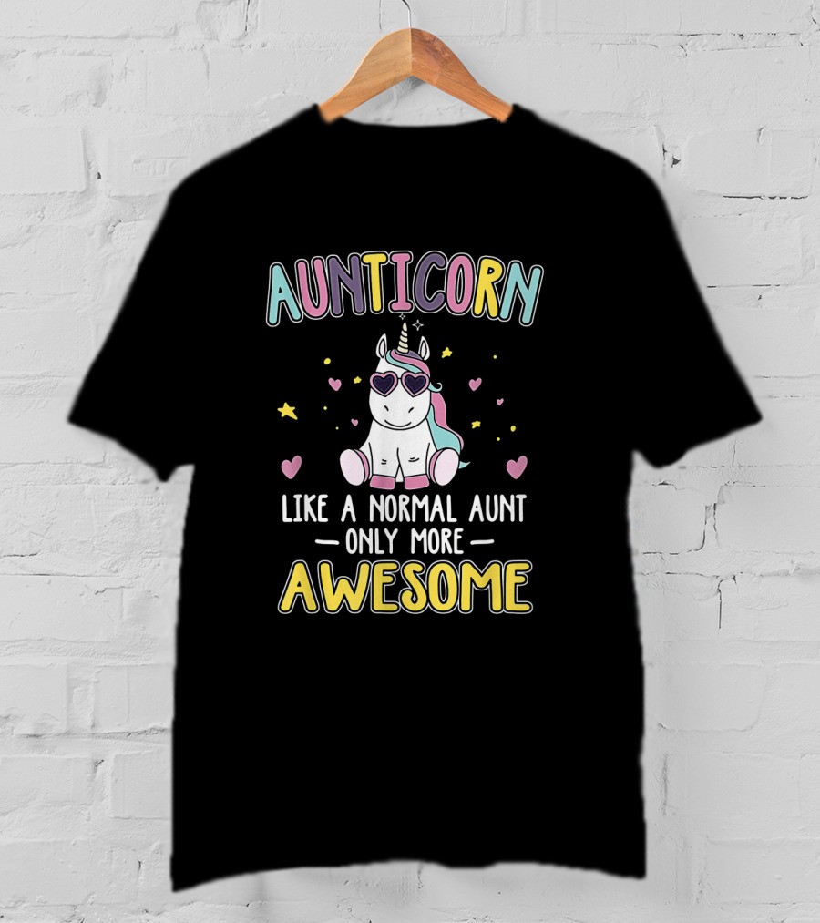 Aunticorn Like A Normal Aunt Only More Awesome Dabbing Unicorn Hearts And Stars T-Shirt