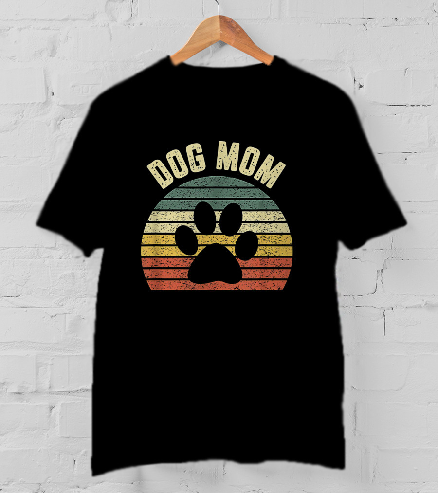 Dog Mom Vintage Striped Paw Prints T-Shirt