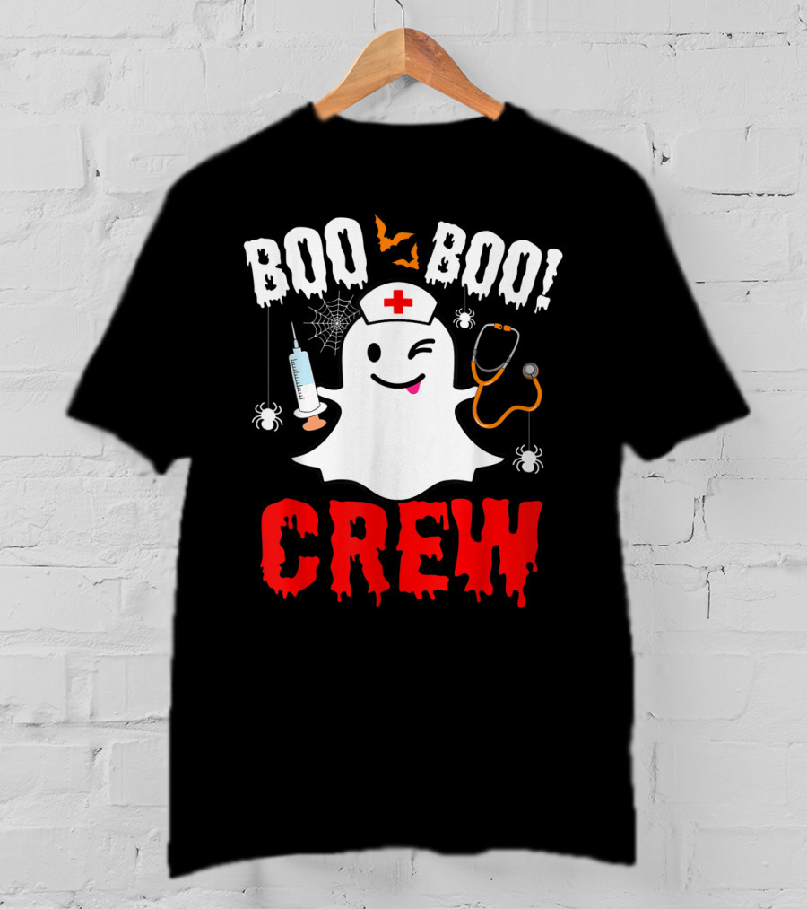Boo Boo Crew Nurse Ghost Halloween Spiders Bats Stethoscope T-Shirt