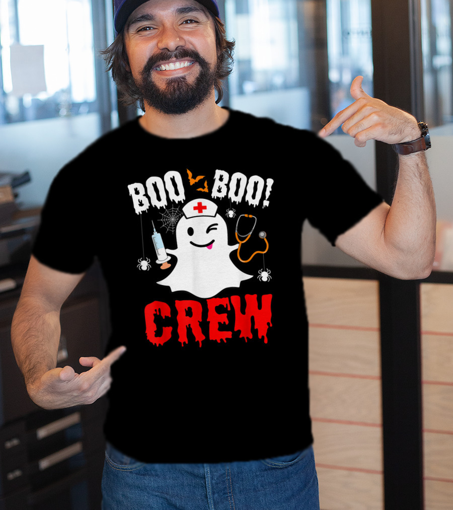 Boo Boo Crew Nurse Ghost Halloween Spiders Bats Stethoscope T-Shirt