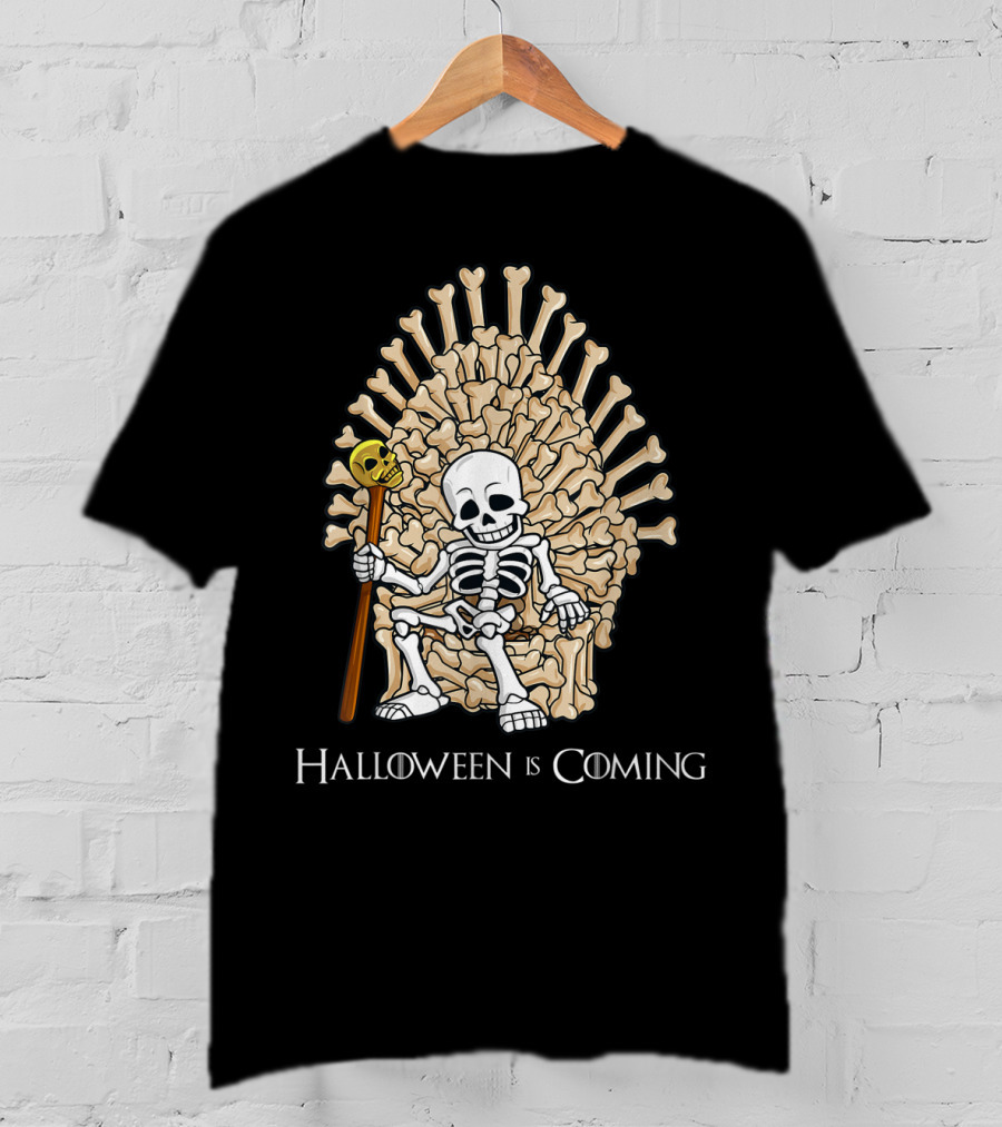 Halloween Is Coming Skeleton Bones Throne T-Shirt