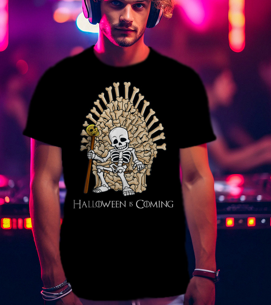 Halloween Is Coming Skeleton Bones Throne T-Shirt