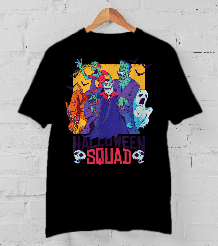 Halloween Squad Vampire Werewolf Ghost Witch Monster Group T-Shirt