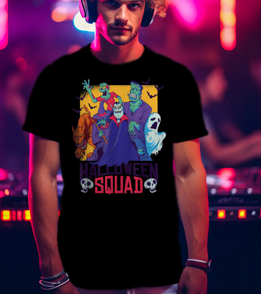 Halloween Squad Vampire Werewolf Ghost Witch Monster Group T-Shirt