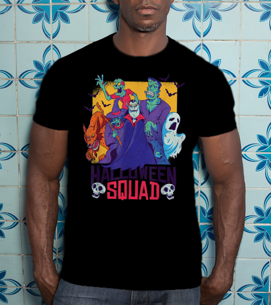 Halloween Squad Vampire Werewolf Ghost Witch Monster Group T-Shirt