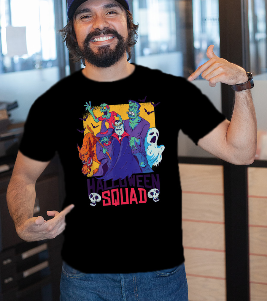 Halloween Squad Vampire Werewolf Ghost Witch Monster Group T-Shirt