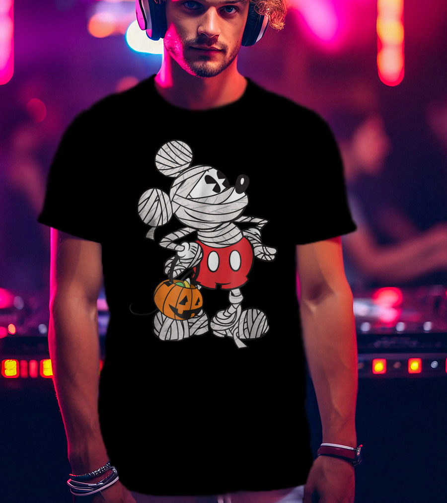 Mickey Mouse Halloween Mummy With Pumpkin Trick-or-Treat Bag T-Shirt