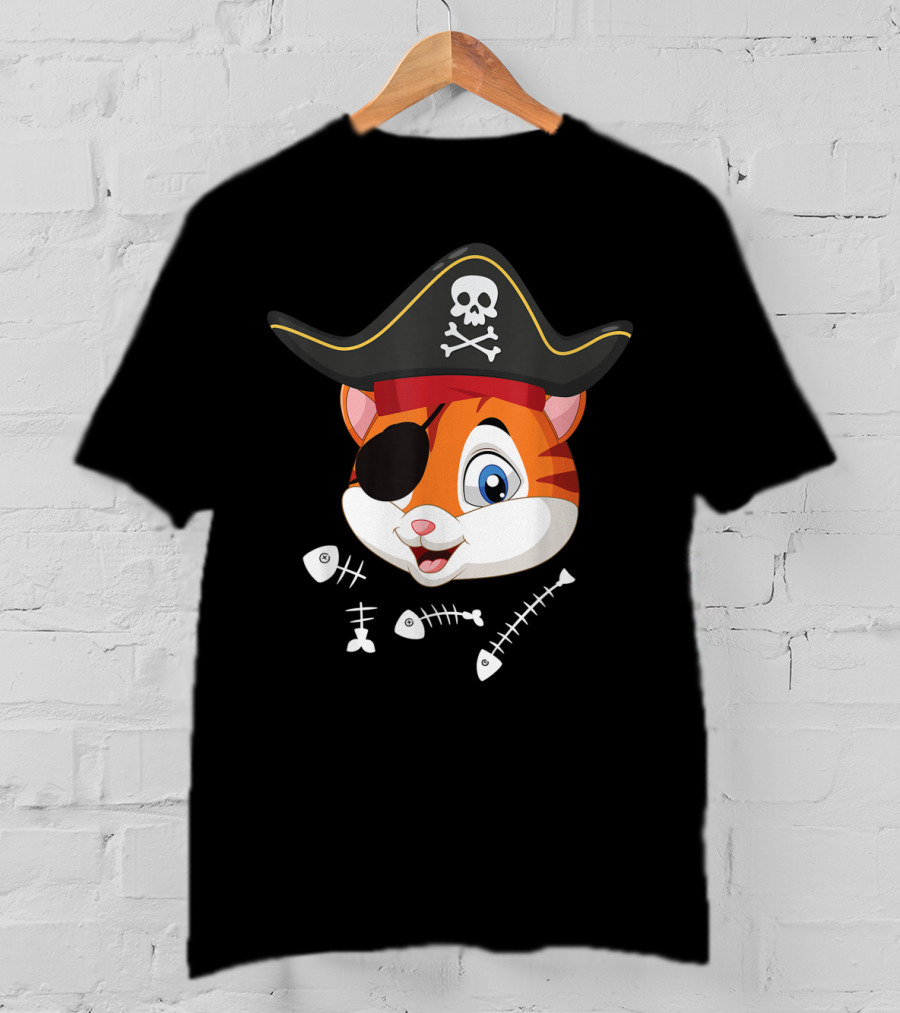 Halloween Cat With Pirate Hat And Eye Patch T-Shirt