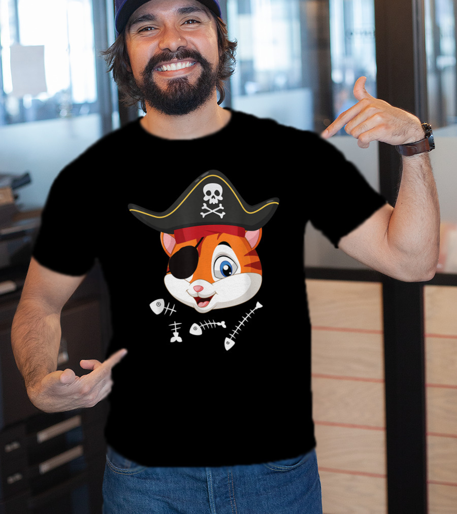 Halloween Cat With Pirate Hat And Eye Patch T-Shirt