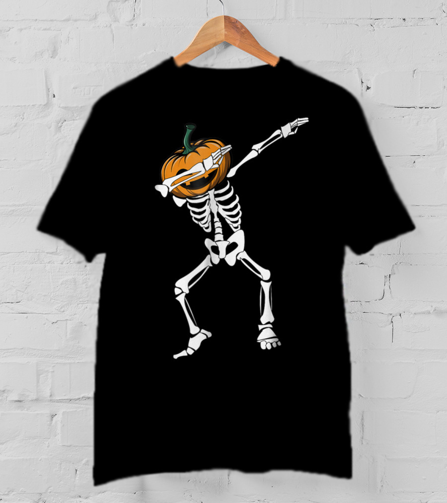 Funny Dabbing Pumpkin Head Skeleton Halloween T-Shirt