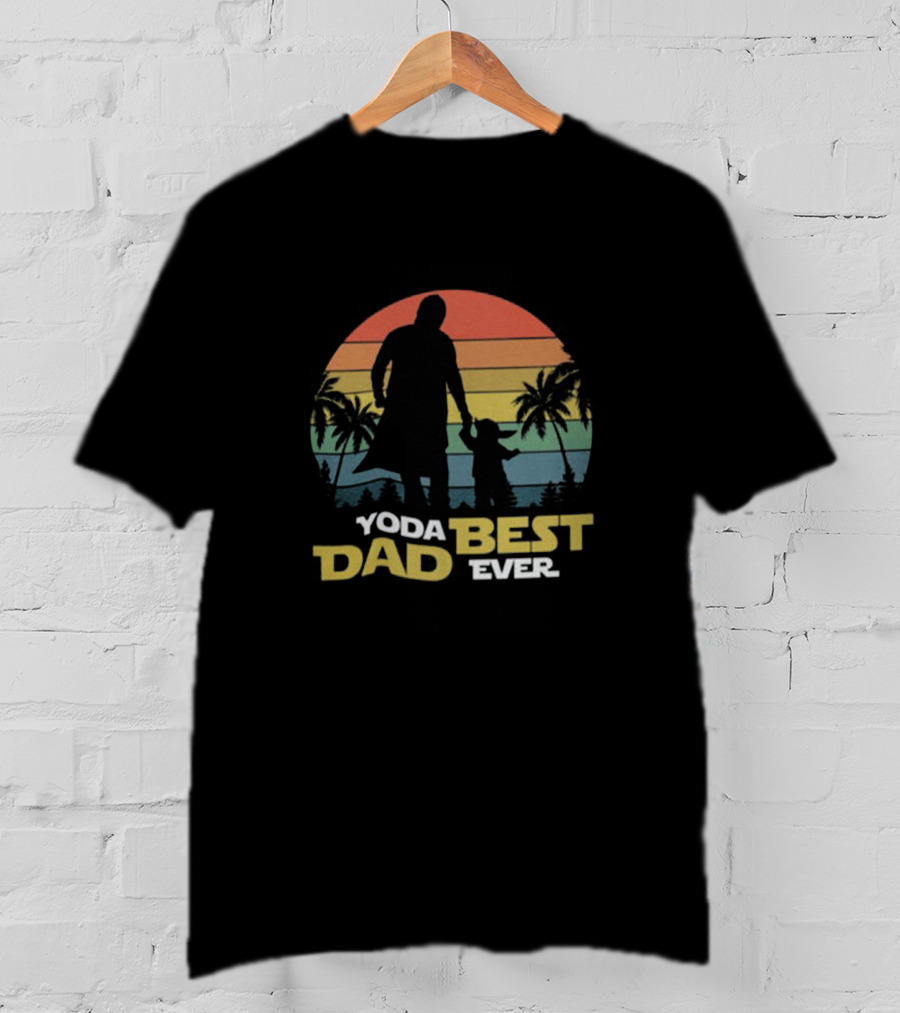 Yoda Best Dad Ever Retro Sunset Palm Trees T-Shirt