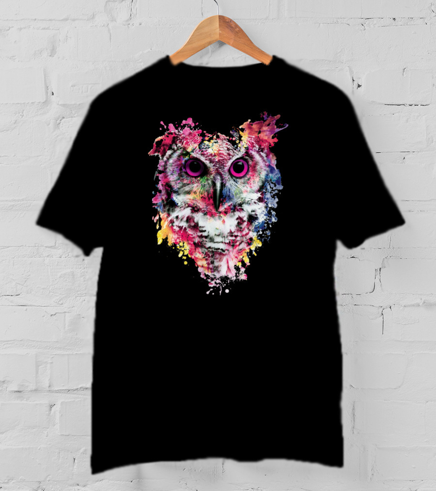 Colorful Owl Splatter Art Vibrant Watercolor Paint Explosion T-Shirt