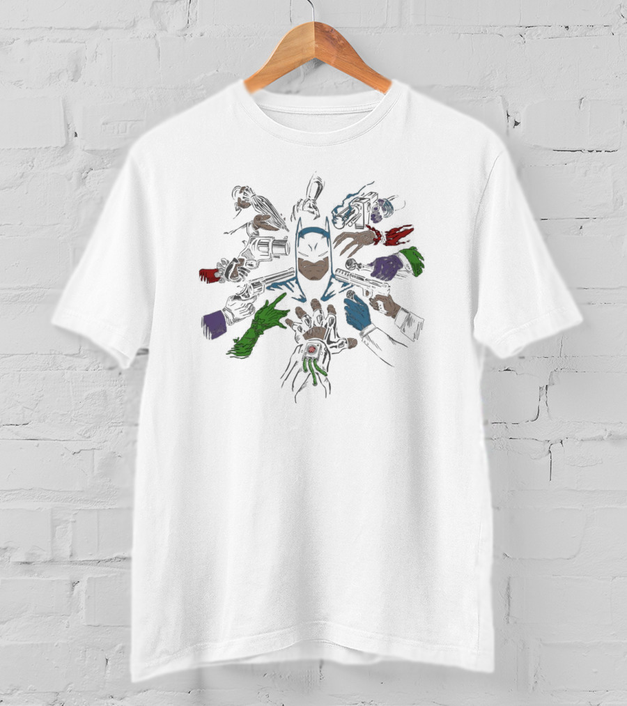 Batman Surrounded By Villains' Hands Batwick Ript T-Shirt