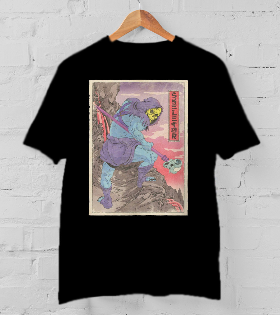 Skeletor Retro Vintage Style Art Print With Skull Staff And Hooded Figure T-Shirt