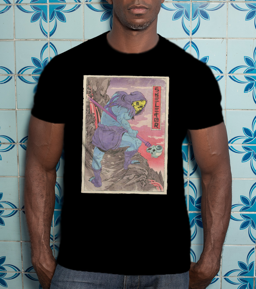 Skeletor Retro Vintage Style Art Print With Skull Staff And Hooded Figure T-Shirt