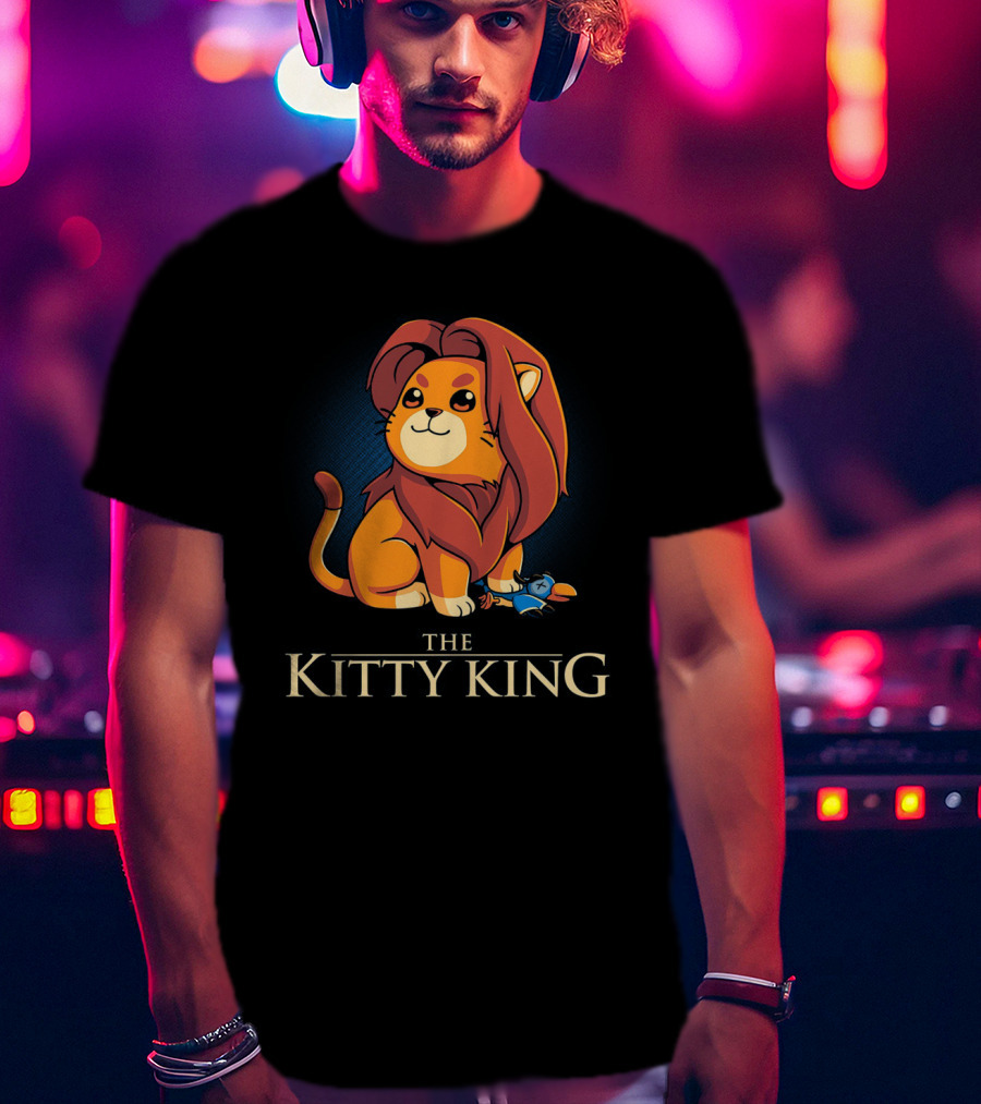 The Kitty King Cute Lion With Plush Mane And Toy Bird Playful T-Shirt