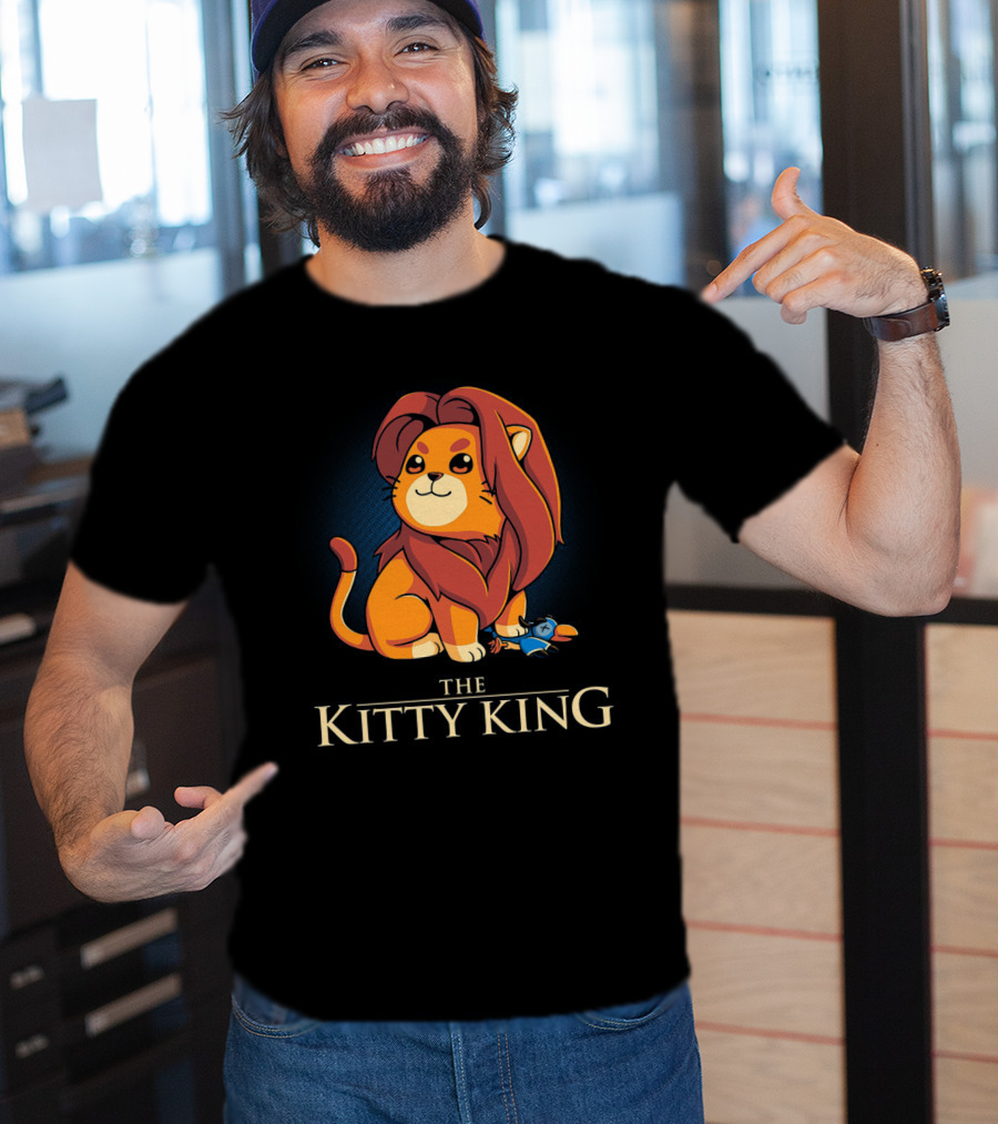 The Kitty King Cute Lion With Plush Mane And Toy Bird Playful T-Shirt