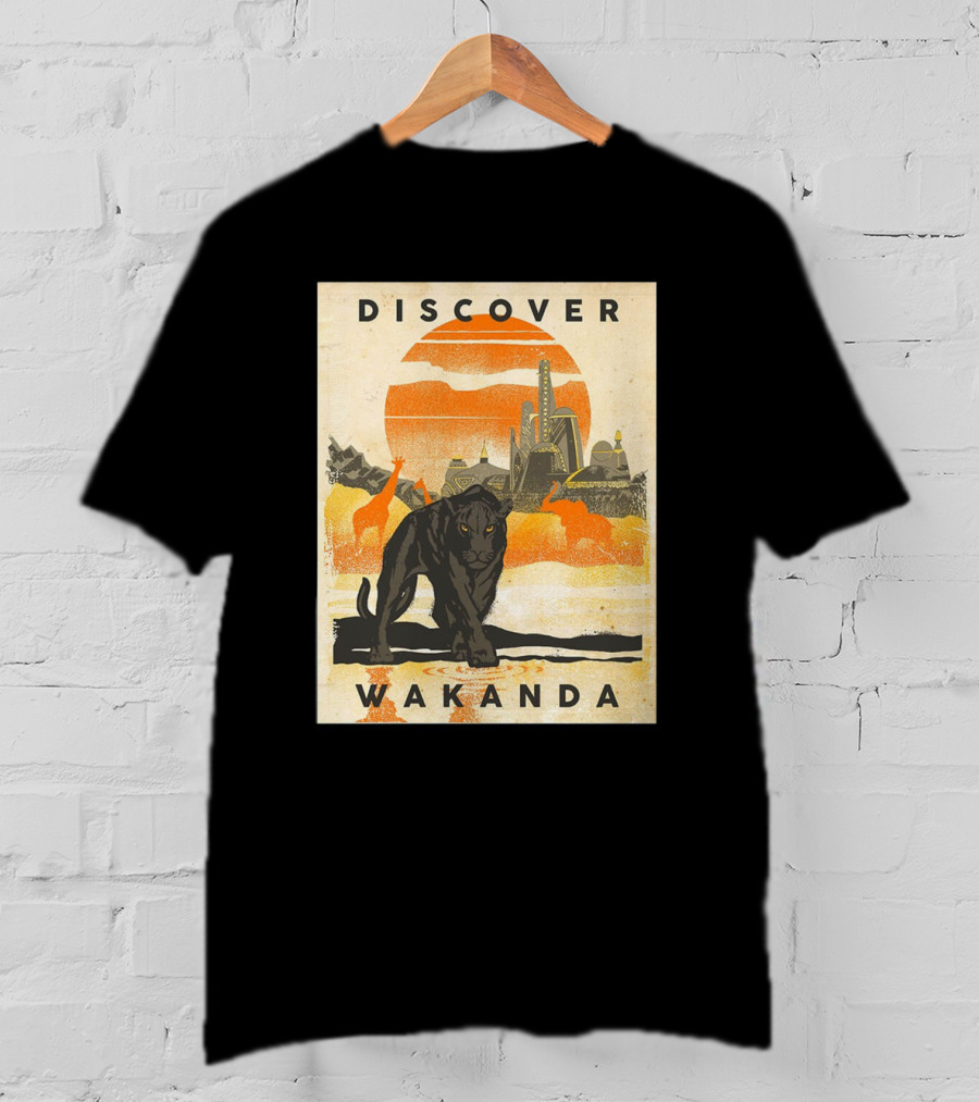 Discover Wakanda Panther And Futuristic Cityscape With Sunset T-Shirt