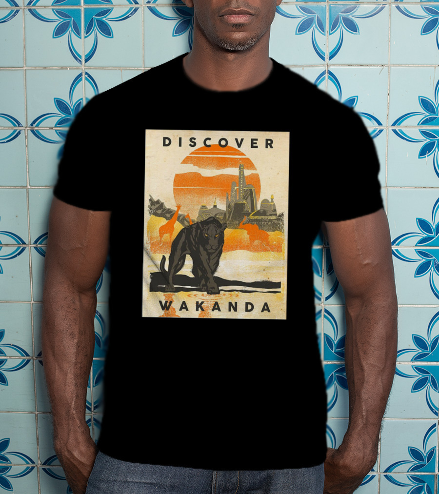 Discover Wakanda Panther And Futuristic Cityscape With Sunset T-Shirt