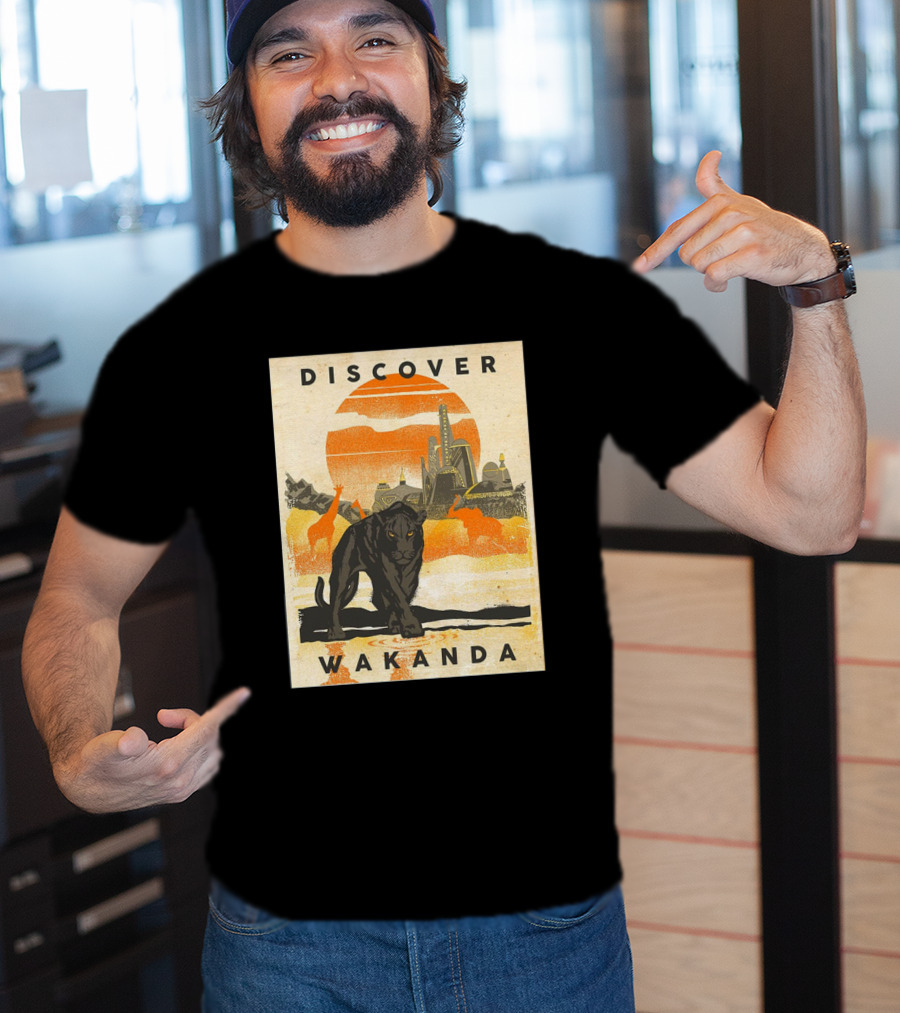 Discover Wakanda Panther And Futuristic Cityscape With Sunset T-Shirt