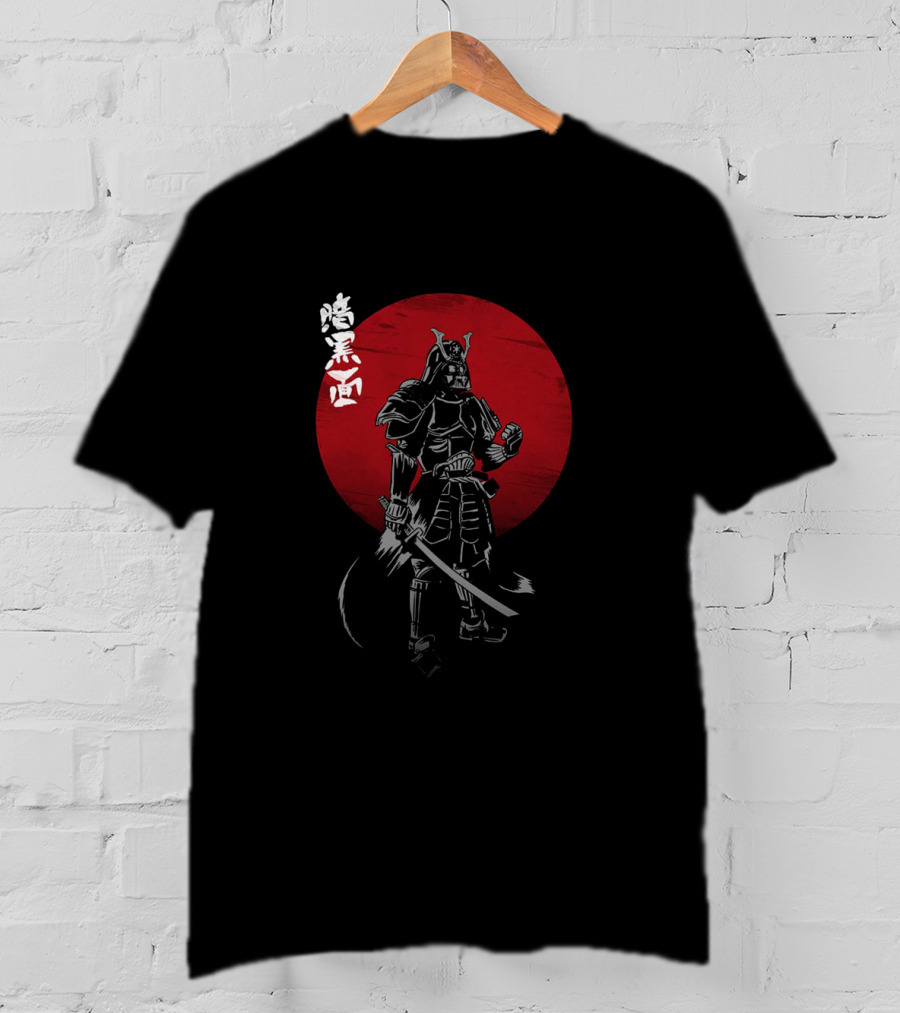 Dark Side Of The Ninja Samurai Vader With Red Rising Sun Katana Kanji T-Shirt