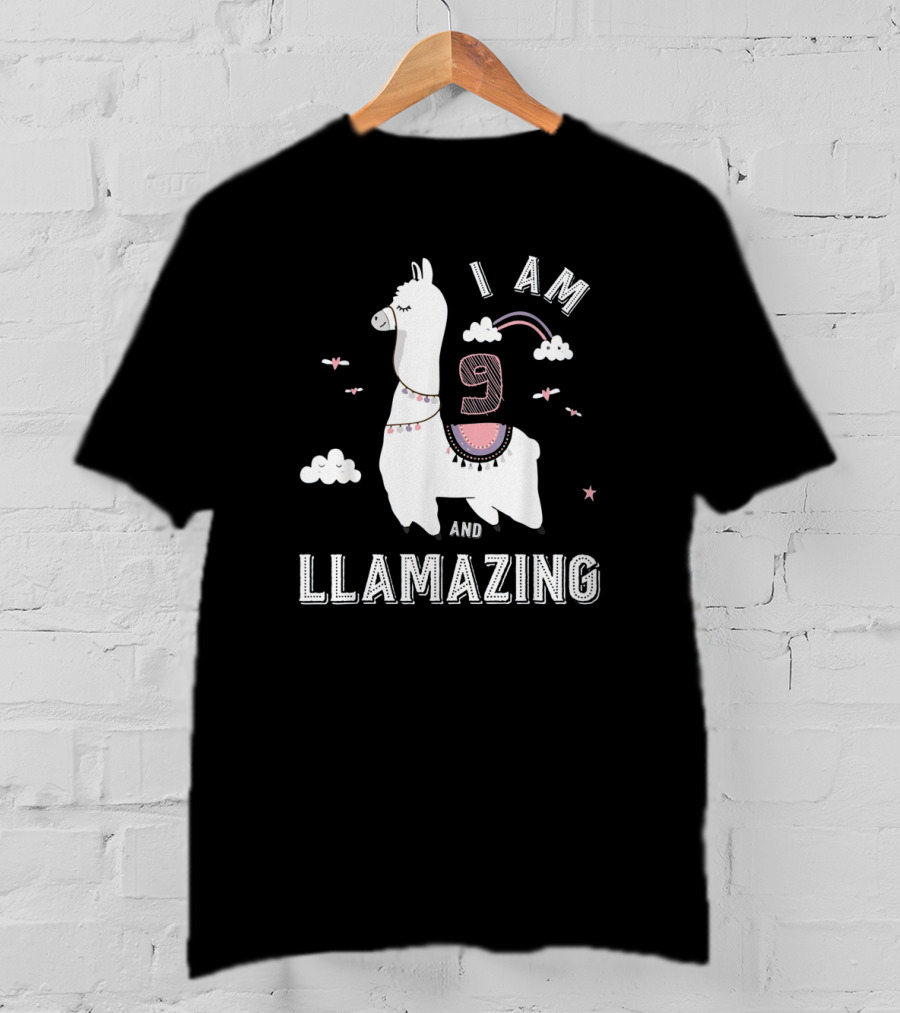 I Am 9 And Llamazing Funny Llama Cloud Birthday T-Shirt