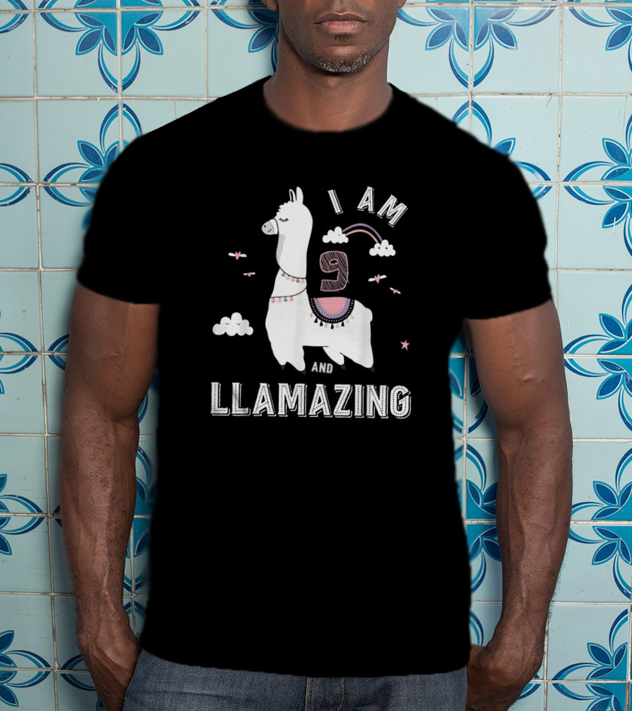 I Am 9 And Llamazing Funny Llama Cloud Birthday T-Shirt
