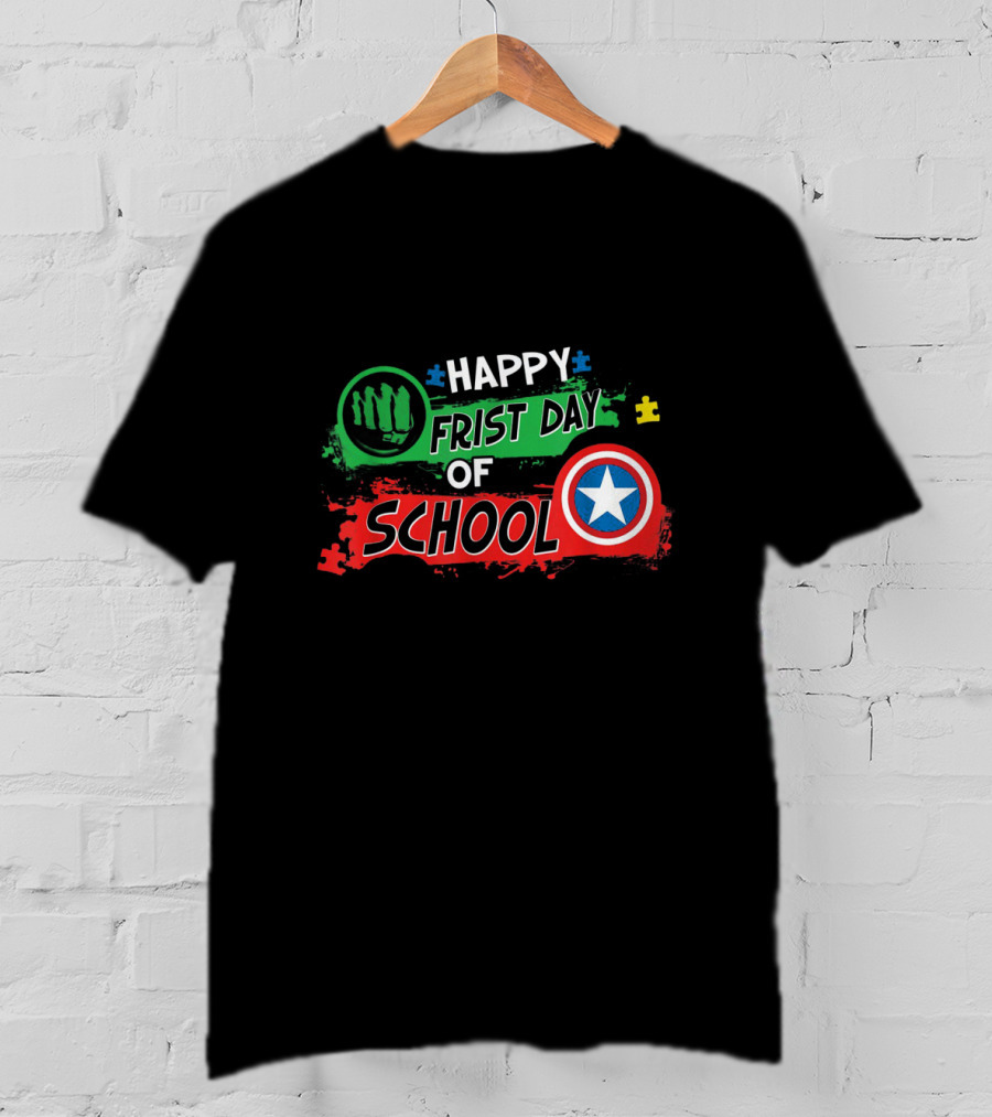 Happy First Day Of School Marvel Superhero Shield Puzzle T-Shirt