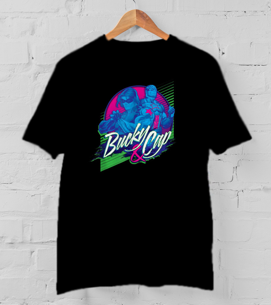 Marvel Bucky Barnes And Cap Heroic Duo Retro Neon T-Shirt