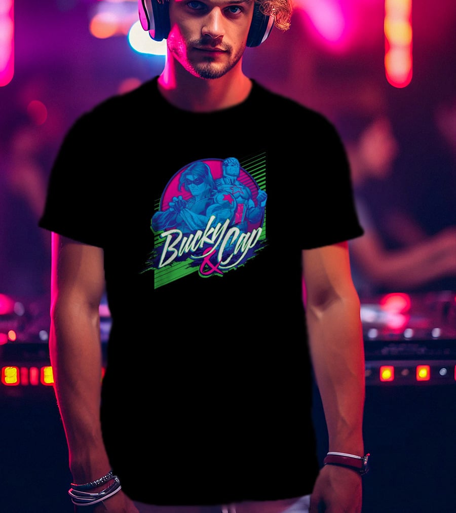 Marvel Bucky Barnes And Cap Heroic Duo Retro Neon T-Shirt