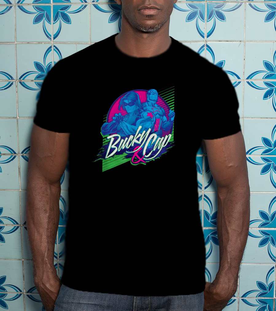 Marvel Bucky Barnes And Cap Heroic Duo Retro Neon T-Shirt