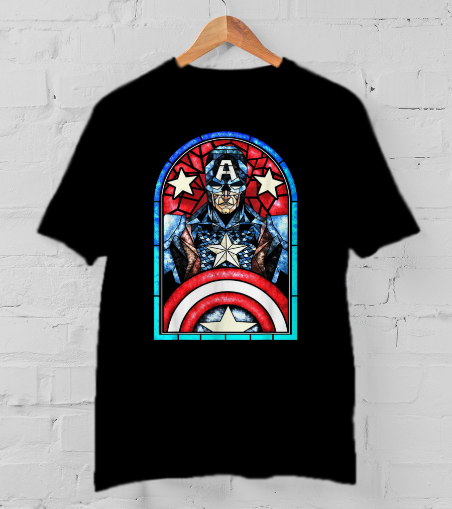 Captain America Avengers Stained Glass Memorial Window T-Shirt