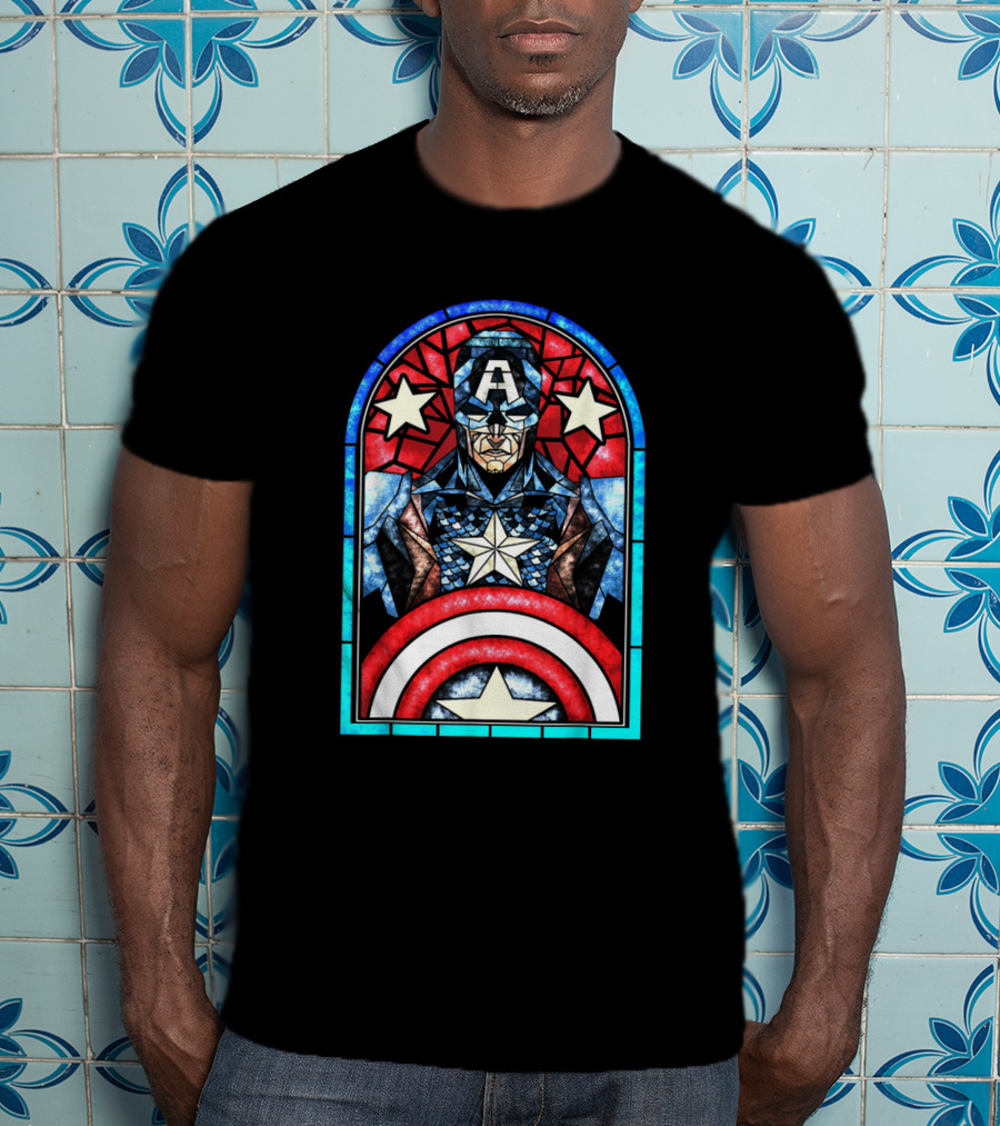 Captain America Avengers Stained Glass Memorial Window T-Shirt
