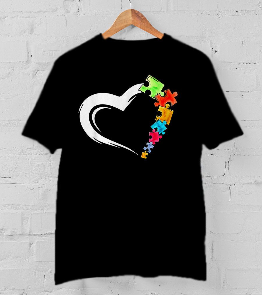Autism Awareness Heart And Colorful Puzzle Pieces Love Kind T-Shirt