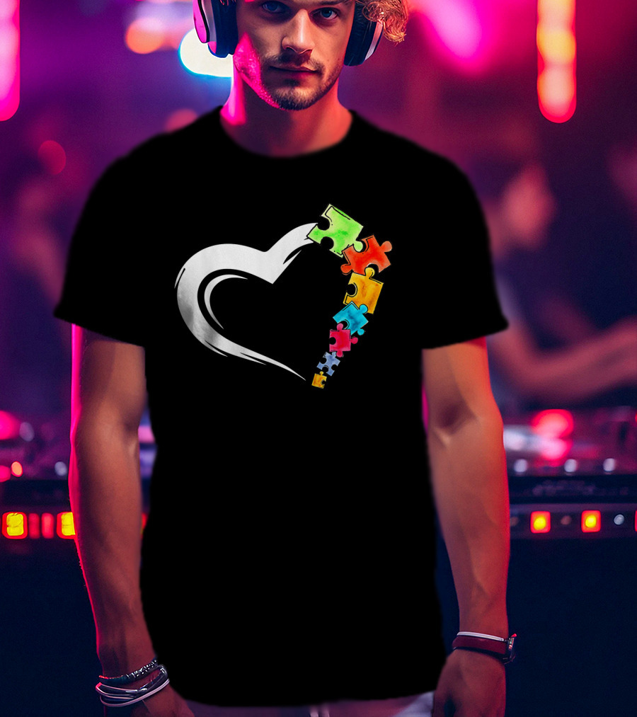 Autism Awareness Heart And Colorful Puzzle Pieces Love Kind T-Shirt