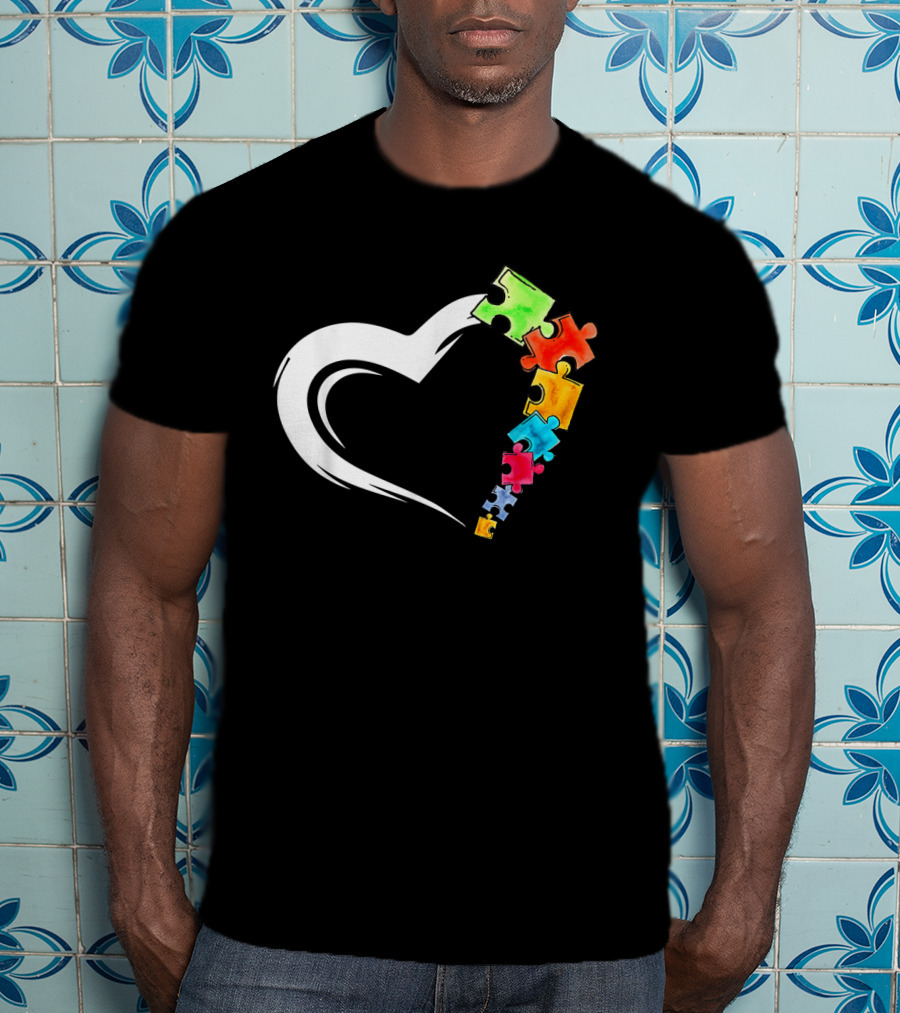 Autism Awareness Heart And Colorful Puzzle Pieces Love Kind T-Shirt