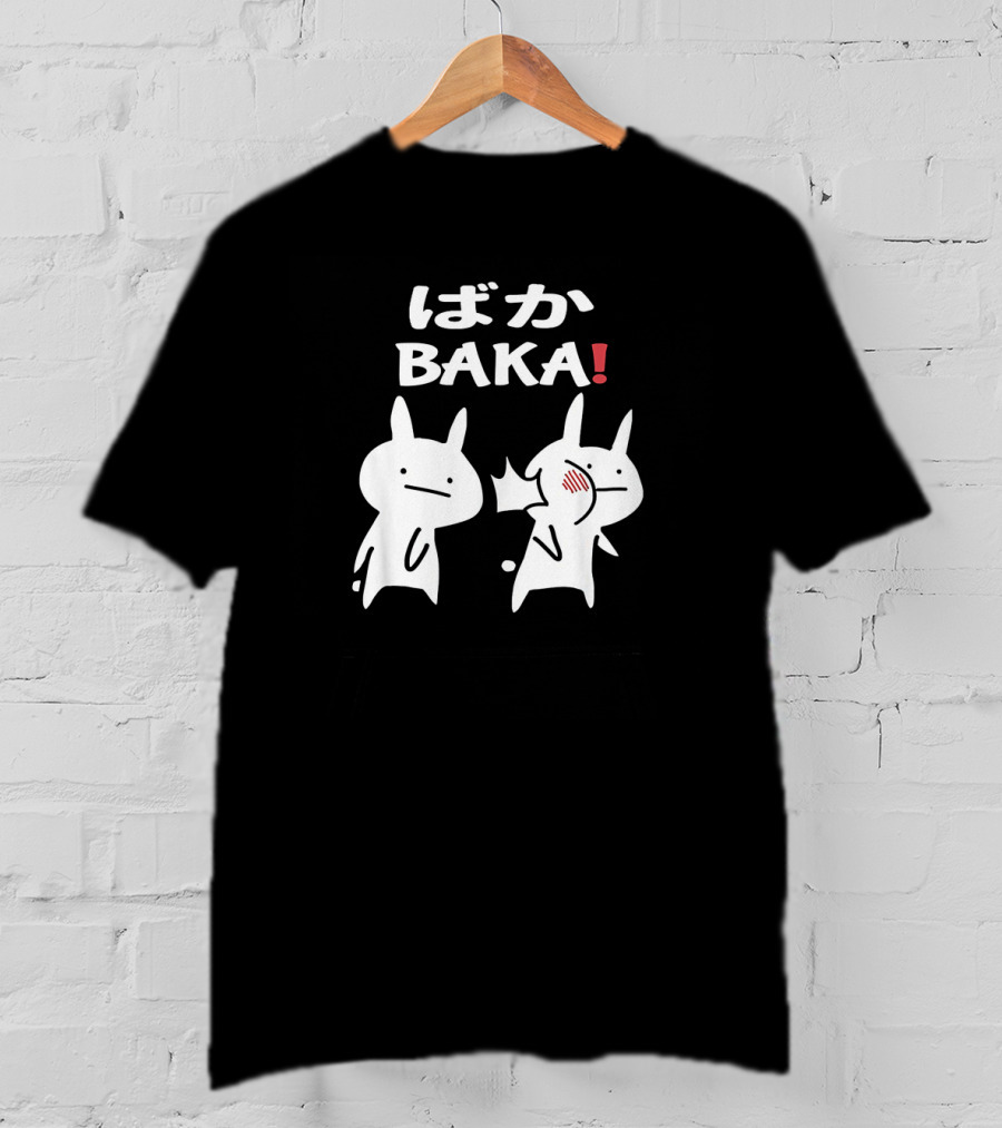 Baka Cute Anime Japanese Word Funny Two Cartoon Rabbits Slap Humor For Anime Lovers T-Shirt