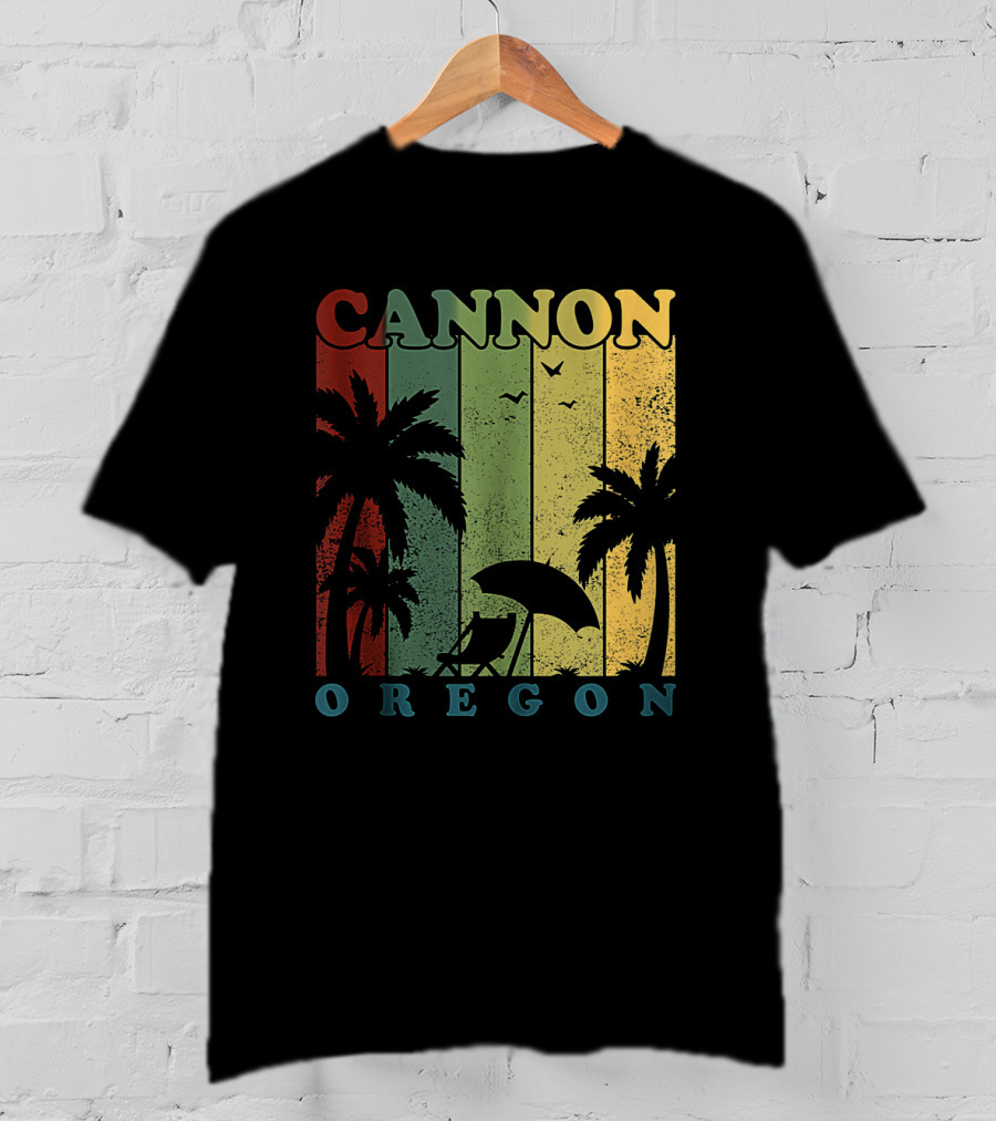 Cannon Beach Oregon Summer Vacation Landscape With Palm Trees And Sunset T-Shirt
