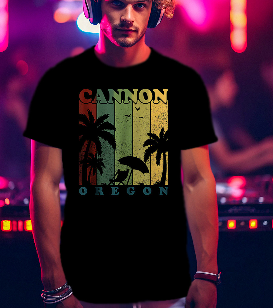 Cannon Beach Oregon Summer Vacation Landscape With Palm Trees And Sunset T-Shirt