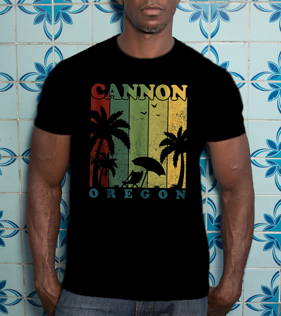 Cannon Beach Oregon Summer Vacation Landscape With Palm Trees And Sunset T-Shirt