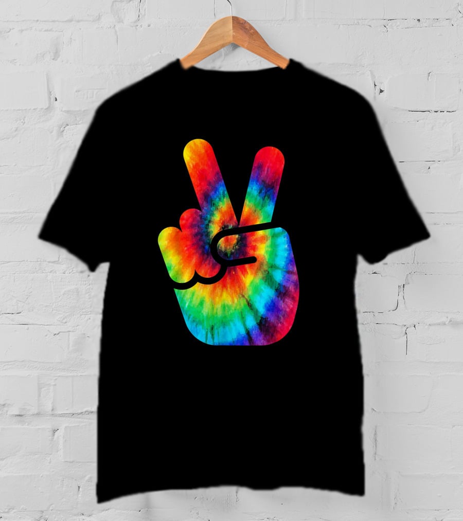 Peace Hand Symbol Rainbow Tie Dye T-Shirt