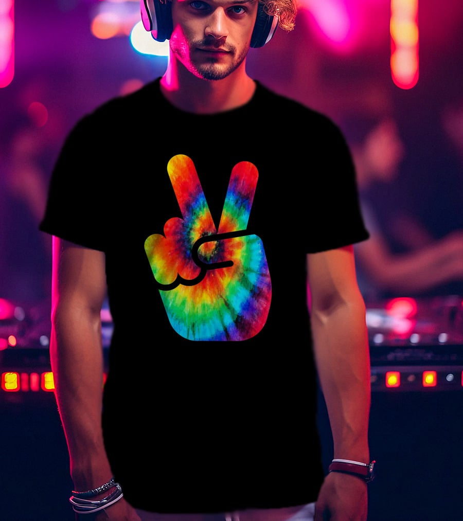 Peace Hand Symbol Rainbow Tie Dye T-Shirt
