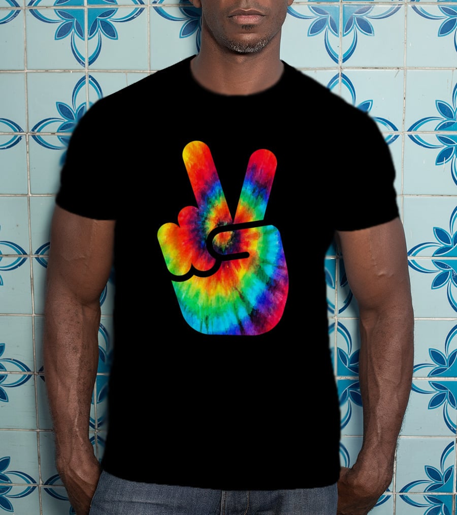 Peace Hand Symbol Rainbow Tie Dye T-Shirt