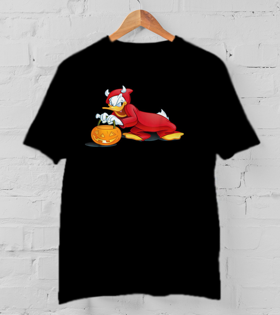 Donald Duck Devil Halloween Costume With Pumpkin Basket T-Shirt